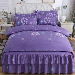 Bed Skirt Luxury Cotton Soft Bed Skirt Winter Plush Thick Quilted Bed Cover Skirt King Queen Pad Bedspread Including 1 Pair Pillowcase 230314