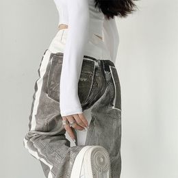 Women's Jeans women white high-waisted jeans spring summer loose straight pants European and American street high hip-hop fashion pants 230314