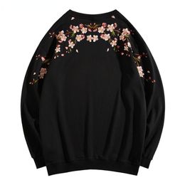 Womens Hoodies Sweatshirts Blossom Embroidered Harajuku Streetwear Men Pullover Black White Loose Casual For Women CS720 230314