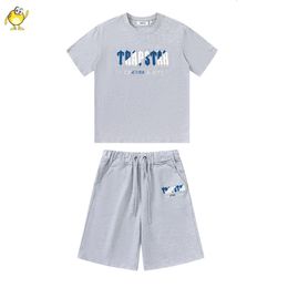 Men's T-Shirts Grey Trapstar T Shirt Men Woman Streetwear O-Neck Blue White Towel Embroidery Fashion Short Sleeve Quality Heavy Fabric Tee 230313