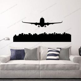 Wall Stickers Skyscraper Skyline City Country Silhouette For Office Airplane Decal Living Room Art CX608