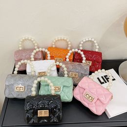 Mini children handbag 2023 PVC Handbags Jelly Bag Linger Chain Bags Children Pearl Baby Satchel Bag factory supply