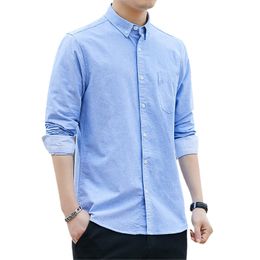 Men's Casual Shirts 100 Cotton Long Sleeve Shirt for Men Oxford Textile Casual Shirts Single Pocket Button Plaid Striped Male Social Formal Shirts 230314