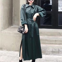 Women's Trench Coats 2023 Spring Autumn Fashion PU Leather Windbreaker Slim Temperament Women Belted Coat