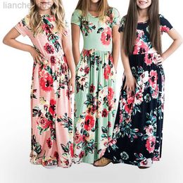 Girl's Dresses Girls Long Dress Casual Beach Party Bohemia Maxi Dress with Pocket Casual Sundress Outfits Beachwear For Children W0314