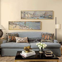 Живопись маслом: нордическая ретро -гостиная, украшения, горизонтальная фреска, фоновая стена дивана, спальня прикроватная пейзаж, висящая живопись