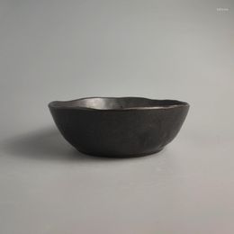 Bowls 380ml Ceramic Tableware Japanese Retro Black Irregular Ruffle Shaped Small Bowl Rice