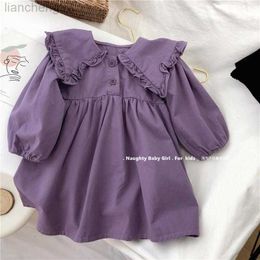 Girl's Dresses Girls' Autumn Dress 2021 New Dream Doll Collar Solid Color Dress Children's Cute Princess Dress W0314