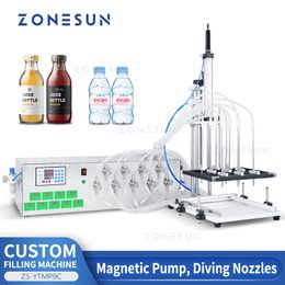 ZONESUN ZS-YTMP9C Custom Liquid Filling Machine Diving Nozzle 9 Heads Magnetic Pump Pneumatic Drinks Beverage Production