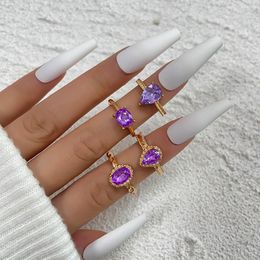 Wedding Rings Statement Purple Crystal Finger Ring Set Luxury Knuckle For Women Girl Trendy Charm Bridal Party Jewellery Gifts