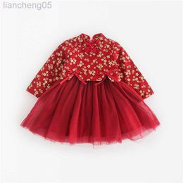 Girl's Dresses Baby Girls Dresses Embroidered Mesh Princess Dress Kids Red vestidos for 0-8 Years Children New Year Clothes Christmas Comes W0314