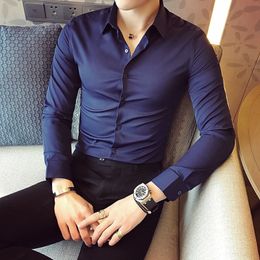 Men's Casual Shirts High Quality Men Dress Shirt Arrival Long Sleeve Solid Business Slim Fit Shirts Fashion Casual Club Social Wear Homme 230314