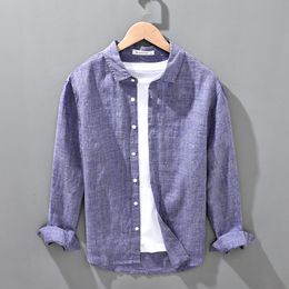 Men's Casual Shirts Spring Long Sleeve Shirts for Men 100% Pure Linen Plus Size Comfortble Casual Button Up Hemp Shirt Men Fashion Clothing 230314