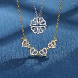 Pendant Necklaces Deformed Four Leaves Hearts Necklace For Women Elegant Symmetrical Cubic Zirconia Heart Charm Jewellery B186