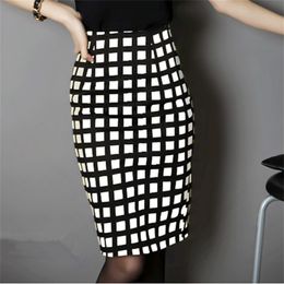 Skirts plaid bag hip skirt large size S5XL casual ladies temperament high waist stretch pencil office 230313