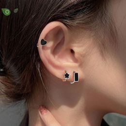 Hoop Earrings & Huggie Sterling Silver Black Star/Love Heart For Women Minimalist Perforation Earring Fine Jewellery 2023 TrendHoop