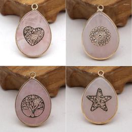 Pendant Necklaces Fashion Natural Stone Crystal Drop-shaped Rose Pink Quartz Charms DIY For Jewelry Making Necklace Earring Accessories