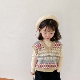Waistcoat Baby Girls Sweaters Girl Floral Sleeveless Knit Pullover Vest Boys Kids Toddler Spring Autumn Outerwear 230313