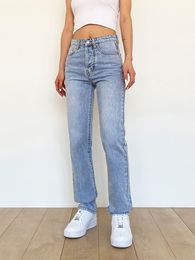 Women's Jeans In High Waist Mom Jeans Women Streetwear Harajuku Vintage Washed Straight Leg Slim Fit Aesthetic Blue Denim Pants Trousers 230314