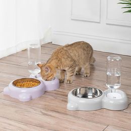 Cat Bowls 3-in-1 Bowl Water Dispenser Automatic Storage Pet Dog Container With Waterer Feeder & Feeders