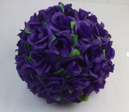 Flores decorativas Plum Color Color Artificial Rose Silk Flower Ball pendurando bolas de beijo de 30 cm 12 polegadas para suprimentos de decoração de festa de casamento