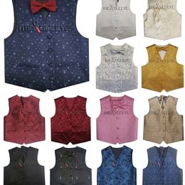 Mens Vests flower boy woven polyester tailored tuxedo waistcoatbowtie 230313