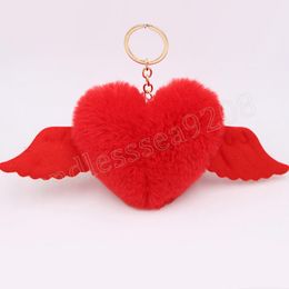Heart Wings Love Hair Ball Keychain Pendant Plush Bag Girl Ornaments Car Pendant Llaveros Mujer Pom Pom Keychain Accessories