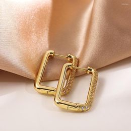 Hoop Earrings Luxury Cubic Zirconia CZ Earring For Women Trendy Gold Colour Geometric Square Party Jewellery Gifts