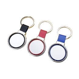 DIY Metal Round Keychains PU Leather Keychain Pendant Keyring Customised Logo