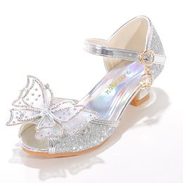 Sneakers Shoes for Girls Heel Kids Princess Dress Party Leather Wedges Children Butterfly Slip On Wedding Ballerina Flats 230313