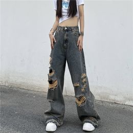 Womens Jeans Ripped jeans for women personality street trend old washed high waist retro hip hop couple casual pants Harajuku y2k 230313