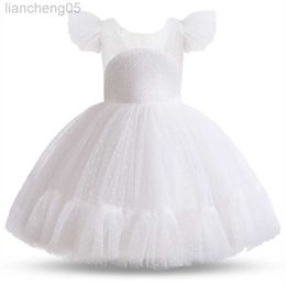 Girl's Dresses White Lace Flower Girls Wedding Dress Formal Ceremonies Dress Ball Gown Kids Clothing Little Girl Birthday Christening Vestido W0314