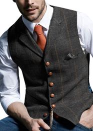 Mens Vests Mens Vests Tweed Suit Business Clothing for Men Striped Waistcoat Punk Vest Groomman Wedding Brwon Black Grey Jacket 230313