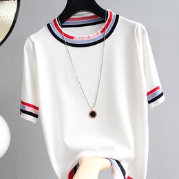 Women's T-Shirt Tee Shirt Femme Knitted T Shirt Women Summer Tops Short Sleeve Tshirt Korean Style Womens Clothes Camisetas De Mujer Para Verano 230314