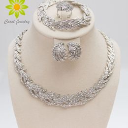 Wedding Jewellery Sets Leaves Shape Silver Plated Clear Crystal Jewellery Set Fashion Wedding Bridal African Costume Jewellery Sets 230313