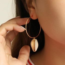 Hoop Earrings 1Pair Bohemian Gold Colour Shell Pendant For Women Handmade White Conch Lovely Circle Jewellery Sea Bijoux