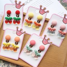 Backs Earrings Cherry Fruit Acrylic Cute Non Piercing Clip On Earring Girls Kids Party Colourful Christmas Gift