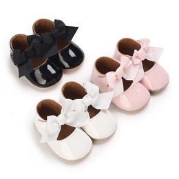 First Walkers baby born baby girl Princess non slip bow baby soft PU leather walking shoes solid first walking shoes 230314