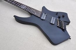 Factory Custom 7 Strings Matte Black Headless Electric Guitar Fanned Ebony Fretboard Ash body Black Hardwares Offer Customized