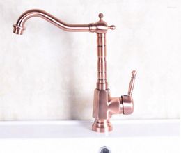 Kitchen Faucets Antique Red Copper Brass Single Lever Swivel Spout Sink Bathroom Vessel Basin Faucet Mixer Tap Anf253