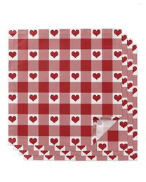 Table Napkin Red Heart Plaid Love 4/6/8pcs Napkins Restaurant Dinner Wedding Banquet Decor Cloth Supplies Party Decoration