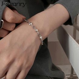 Link Bracelets Chain 925 Stamp For Women Couples Accessories INS Fashion Vintage Make Old Simple LOVE Heart Party JewelryLink