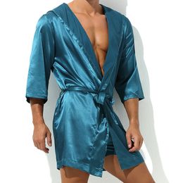 Men's Robes Selling Men Summer Bathrobe Male Silk Short Sleeve Bath Robe Sexy Mens Dressing Gown BathrobesNo shorts 230313