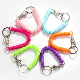 Keychains Elastic Spring Rope Key Chains Key Rings Silver Color Metal Carabiner For Outdoor Camping Anti-lost Phone Spring Keychain 18cm L230314