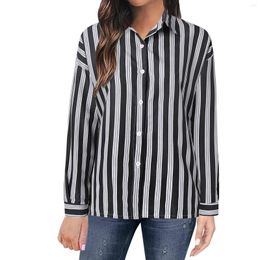 Women's Blouses Women Plaid Sleeve Shirt Long Stripe Printing Blouse Classic Loose Tunic Western Shirts For