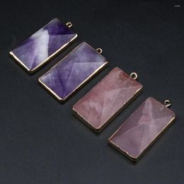 Pendant Necklaces Natural Stone Pendants Rectangle Gold Plated Amethysts For Fashion Jewelry Making DIY Women Necklace Earring Gifts