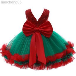 Girl's Dresses New Years Baby Girls' Christmas Dress Elegant Sequins Big Bow Princess Party Wedding Dresses Lace Tutu Children Kids Clothing W0314