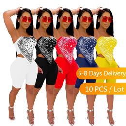 Women's Tracksuits Bulk Items Wholesale Lots Printed Two Piece Set Women Summer Clothes Bodycon Club Outfits For Crop Top Biker Shorts