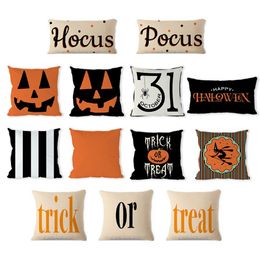 New Halloween Pillowcase Pumpkin Trick with English Letters Treat Or Trick Sofa Cushion Cover without Pillow Core