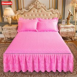 Bed Skirt Cheeyouth Solid Quilted Bedspread Coverlet Lace Decoration Bed Skirt Soft Breathable Bed Cover Single Twin Full Queen King 230314